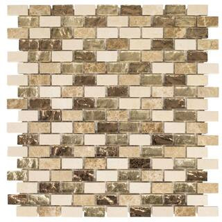 Jeffrey Court Molten 11.875 in. x 11.25 in. Interlocking Cream Glass/Cream and Emperador Marble M... | The Home Depot