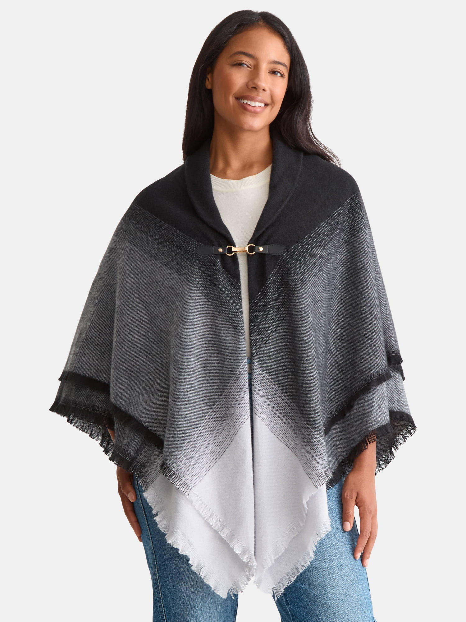 Time and Tru Women's Gradient Weave Toggle Poncho, Black Soot, Size S/M | Walmart (US)
