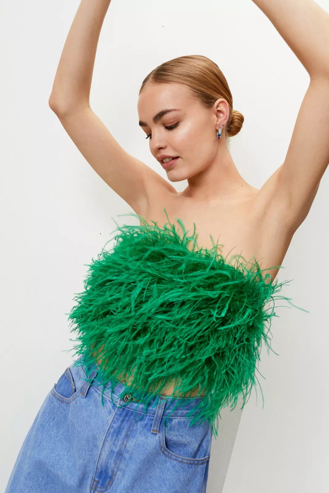 Feather Cropped Bandeau Corset Top | Nasty Gal (US)