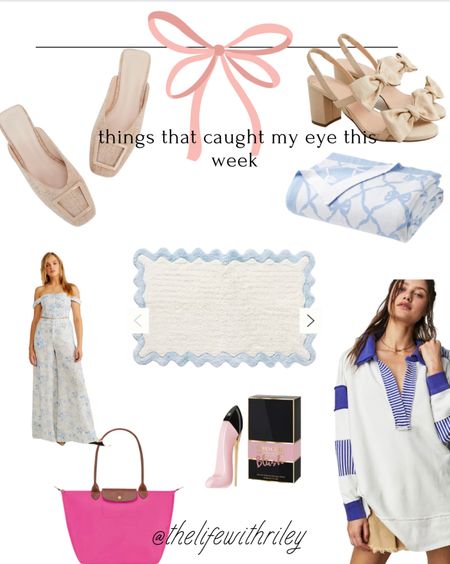 Pretty preppy grandmillennial spring things that caught my eye

🎀 bow heel sandals 
🛁 scalloped bath mats 
🥿 rattan buckle slides 
🛏️ bow print throw 
💙 toile blue and white pant two piece set 
👠 blush good girl perfume 
👚 rugby pull over 
👜 candy long champ 



#LTKGiftGuide #LTKshoecrush #LTKFind
