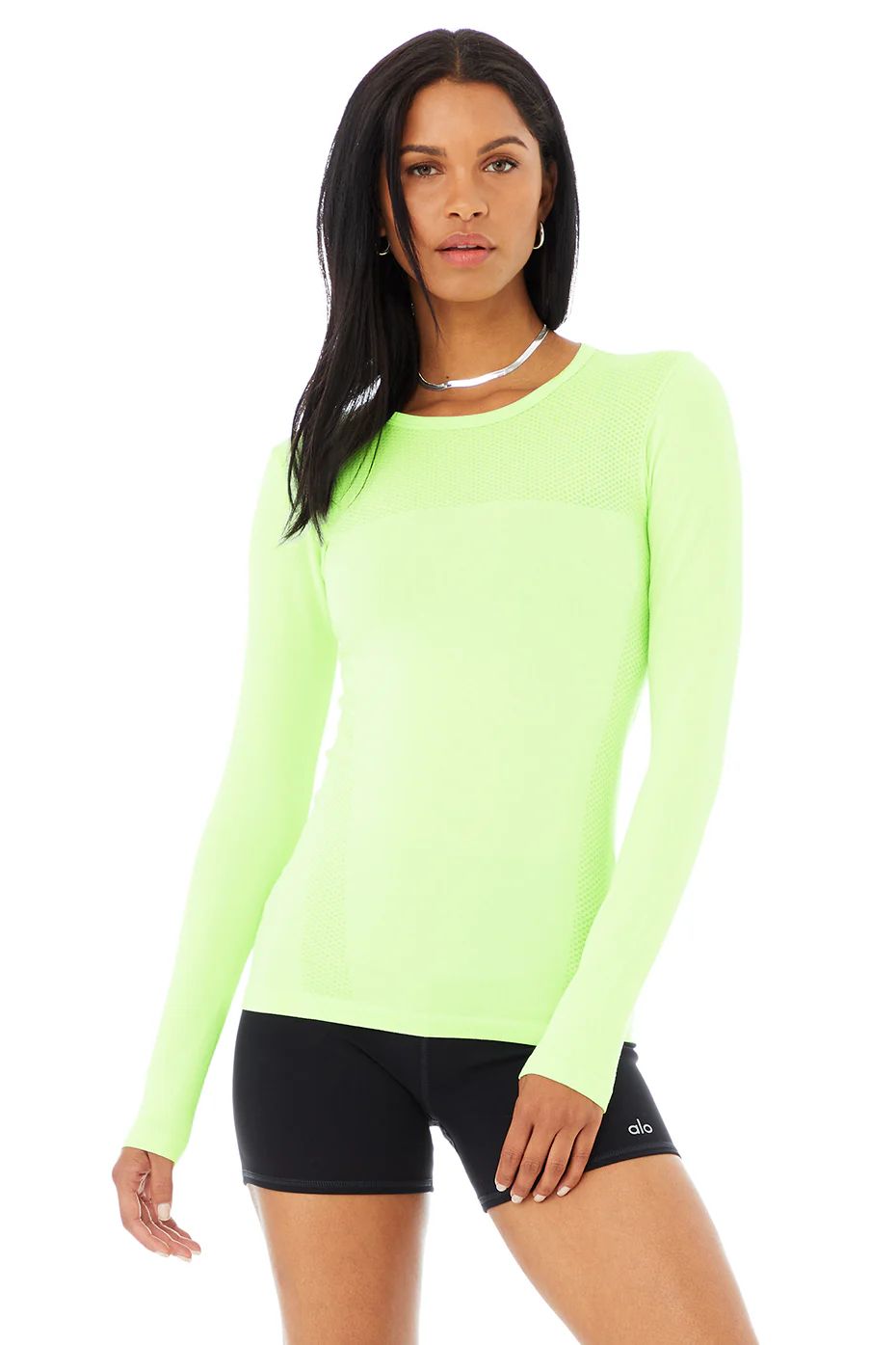 Seamless Essential Long Sleeve Top in Neon Lime, Size: Large | Alo YogaÂ® | Alo Yoga