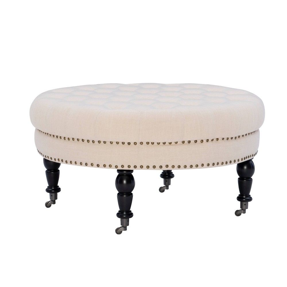 Isabelle Round Tufted Ottoman Natural - Linon | Target