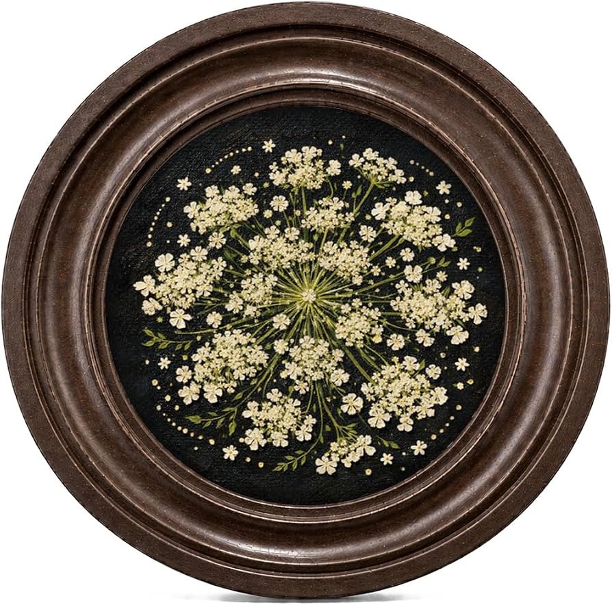 MOCHPEN Dark Queen Anne's Lace Round Wall Art Decor, Vintage Floral Print, Botanical Pattern Artw... | Amazon (US)