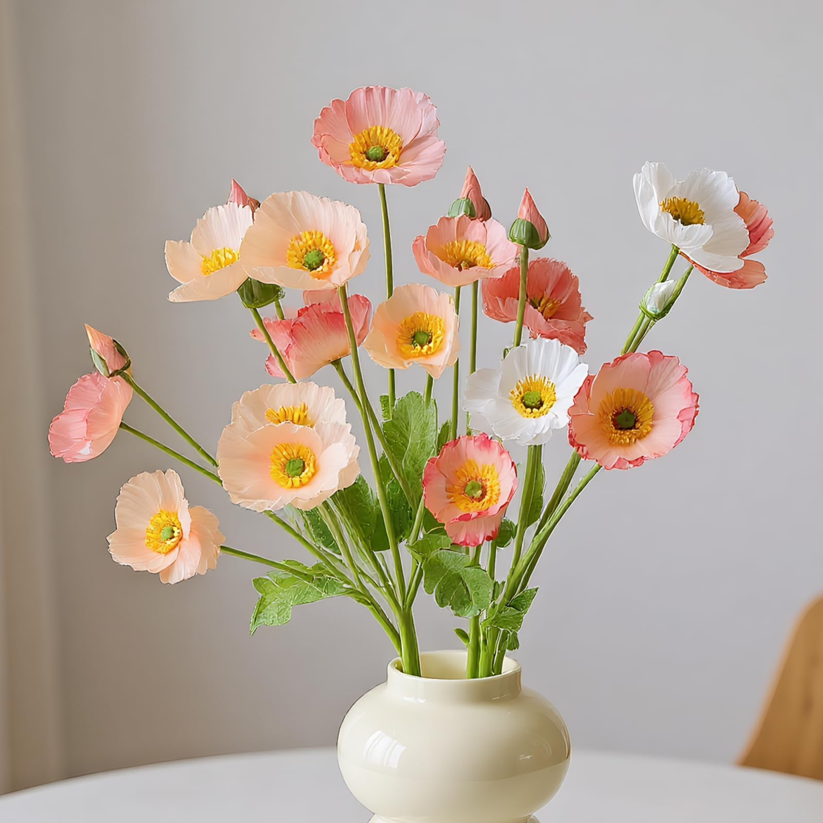 9Pcs Artificial Poppy Flowers 23.22" Realistic Silk White Red Champagne Faux Poppies Flowers Ranu... | Amazon (US)