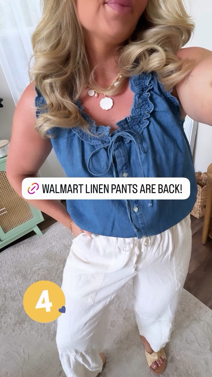 Walmart linen pants are back in stock!! And loving this cute little denim summer top

#LTKSeasonal #LTKMidsize