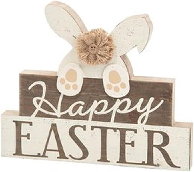 Happy Easter Bunny Tabletop Sign Decoration - Rustic Farmhouse Style Holiday Decor in Neutral Cre... | Amazon (US)