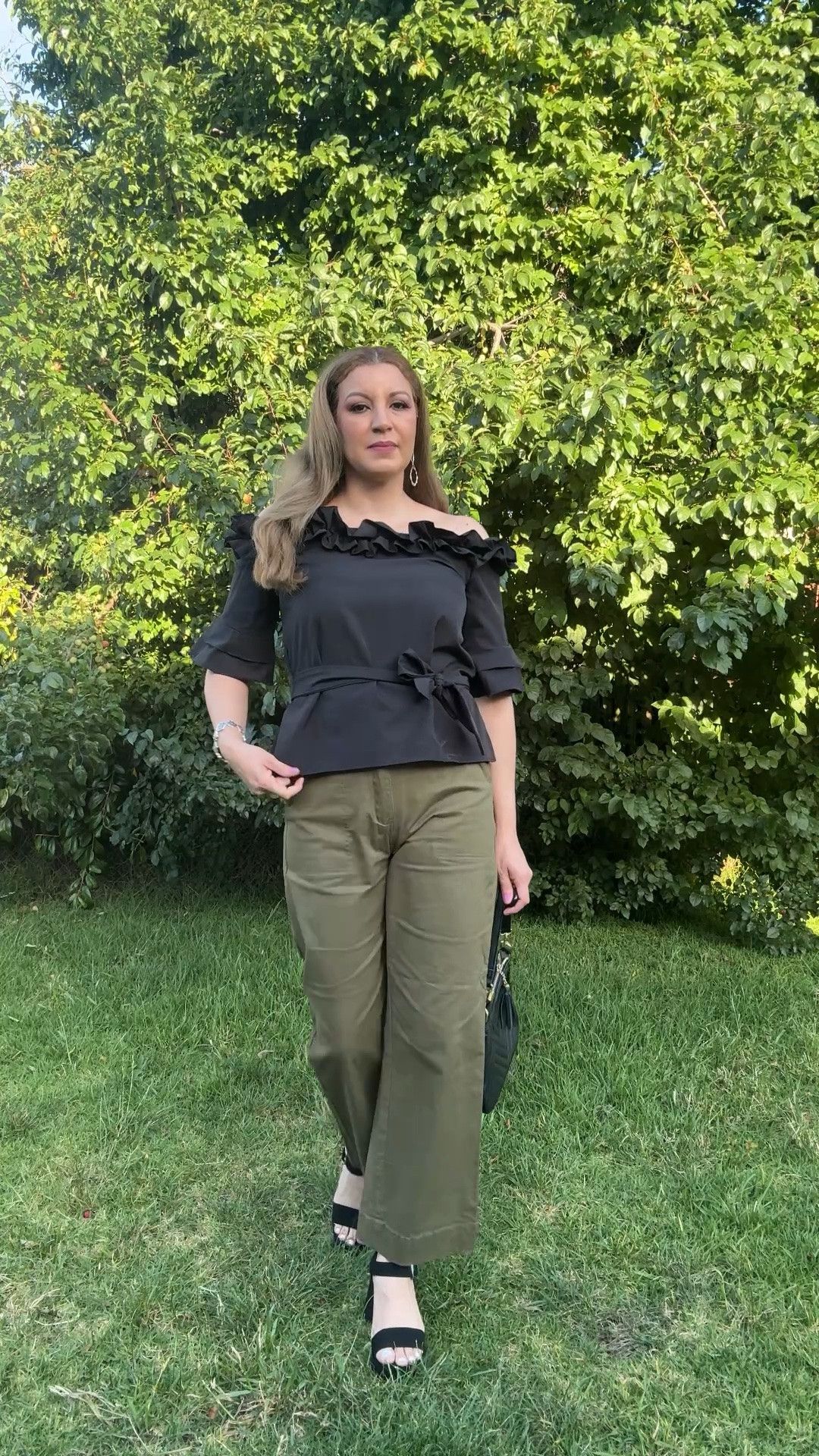 Women's off-shoulder summer blouses, with ruffles, half sleeves, with belt, out suits.

#LTKMidsize #LTKSaleAlert #LTKmomlife