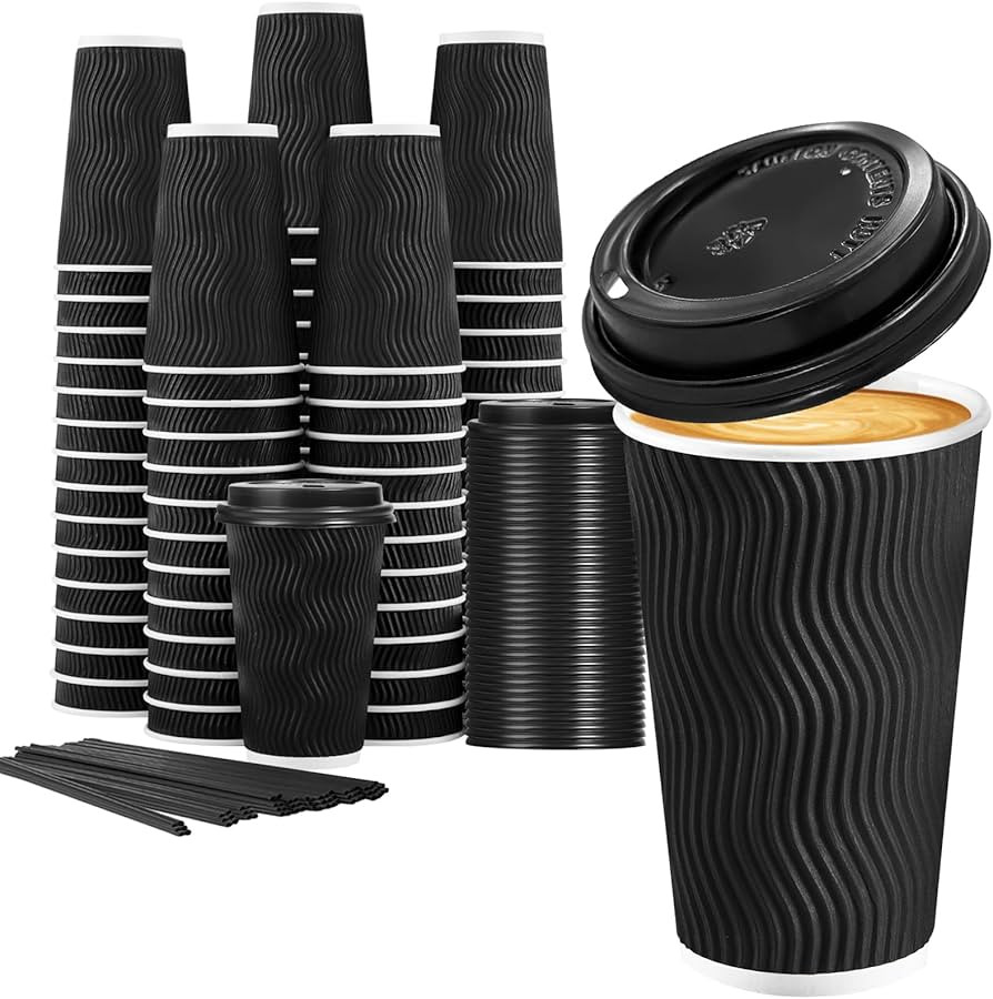 Lamosi 16 oz Disposable Coffee Cups with Lids, 50 Pack Insulated Hot Cups To Go Paper Coffee Cups... | Amazon (US)