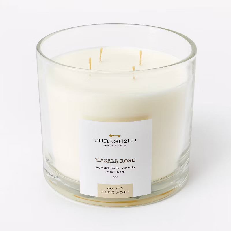 40oz Clear Glass Masala Rose Candle White - Threshold™ designed with Studio McGee | Target