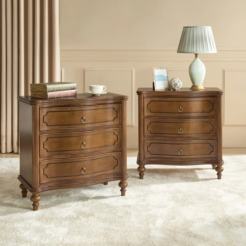 Elfine 28'' W Traditional Curves Nightstand with Charging Station and Solid Wood Legs (Set of 2) | Wayfair North America