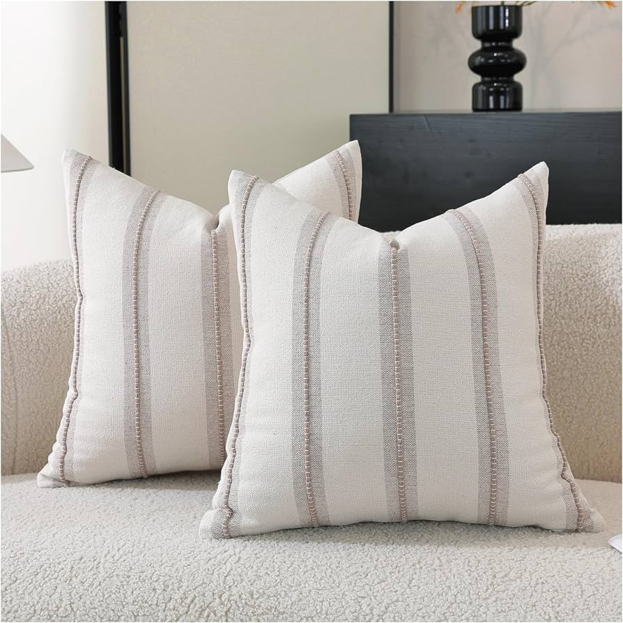 Cethom Boho Throw Pillow Covers 18x18 Set of 2, Taupe Striped Decorative Pillow Cases for Couch C... | Amazon (US)