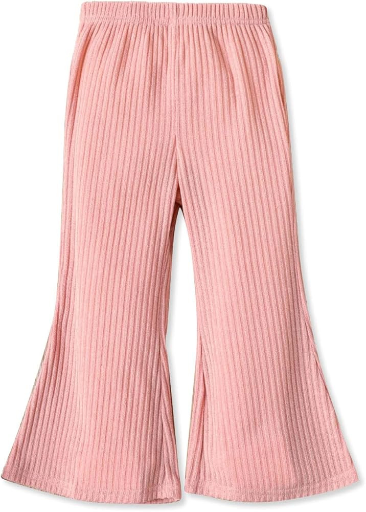 PATPAT Toddler Girl Ribbed Bell Bottom Flare Pants Solid Color Casual Elastic Waist Wide Leggings... | Amazon (US)