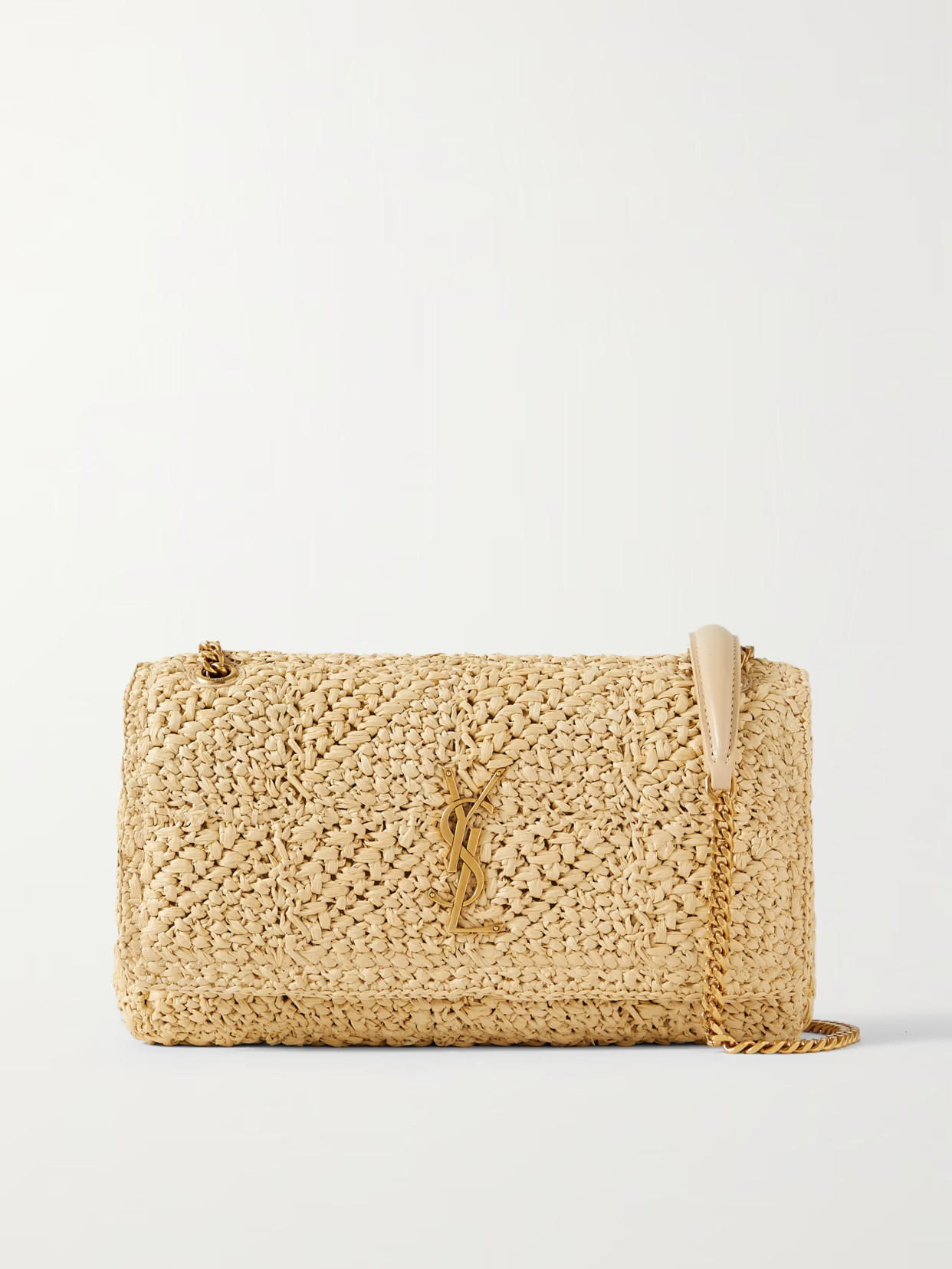 SAINT LAURENT - Jamie Leather-trimmed Raffia Shoulder Bag - Cream | NET-A-PORTER (US)