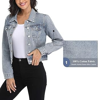 andy & natalie Women's Denim Jackets Cropped Long Sleeve Basic Button Down Crop Jean Shacket with... | Amazon (US)