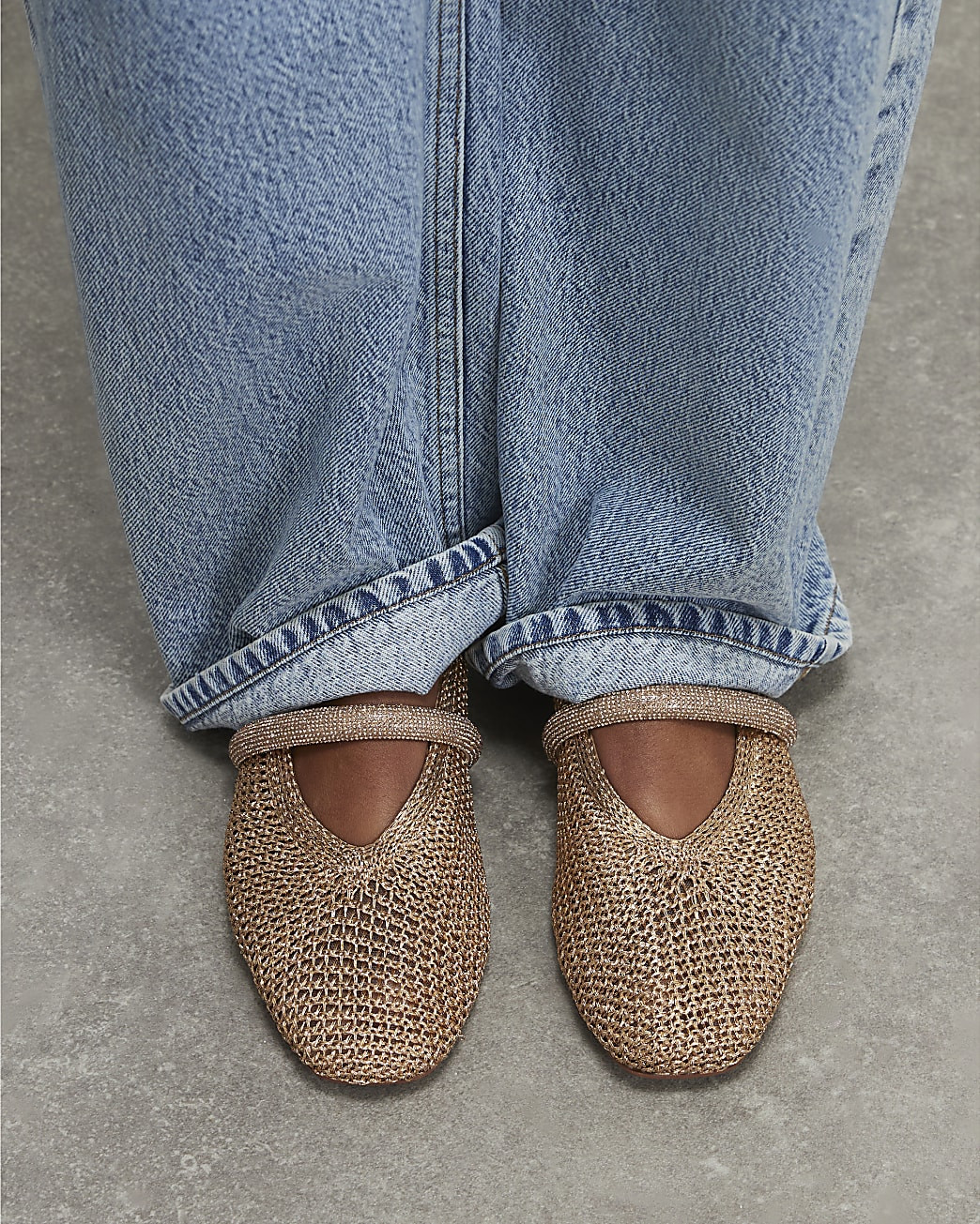 Rose Gold Crochet Flat Ballet Pumps | River Island UK & IE