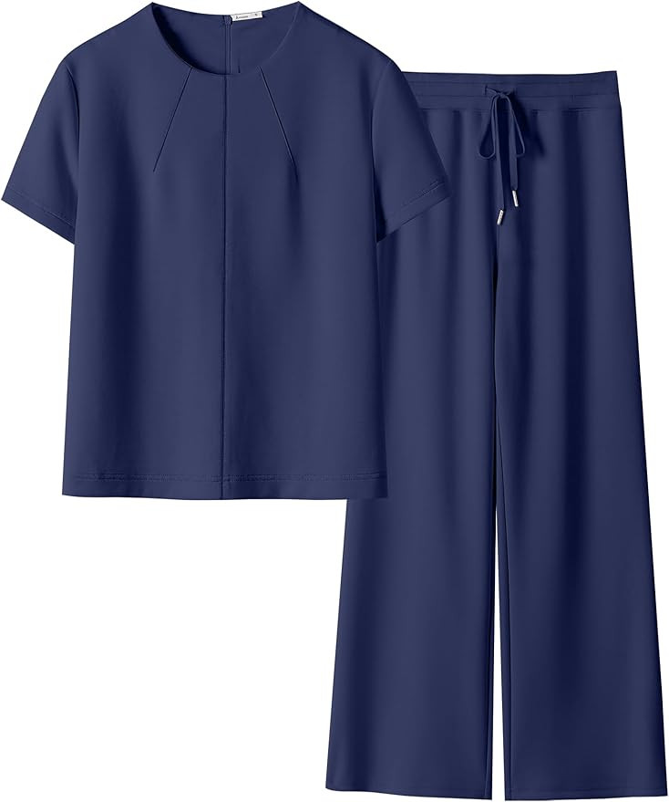ANRABESS 2 Piece Sets for Women Summer Outfits Lounge Sweatsuits Short Sleeve Wide Leg Pants Swea... | Amazon (US)