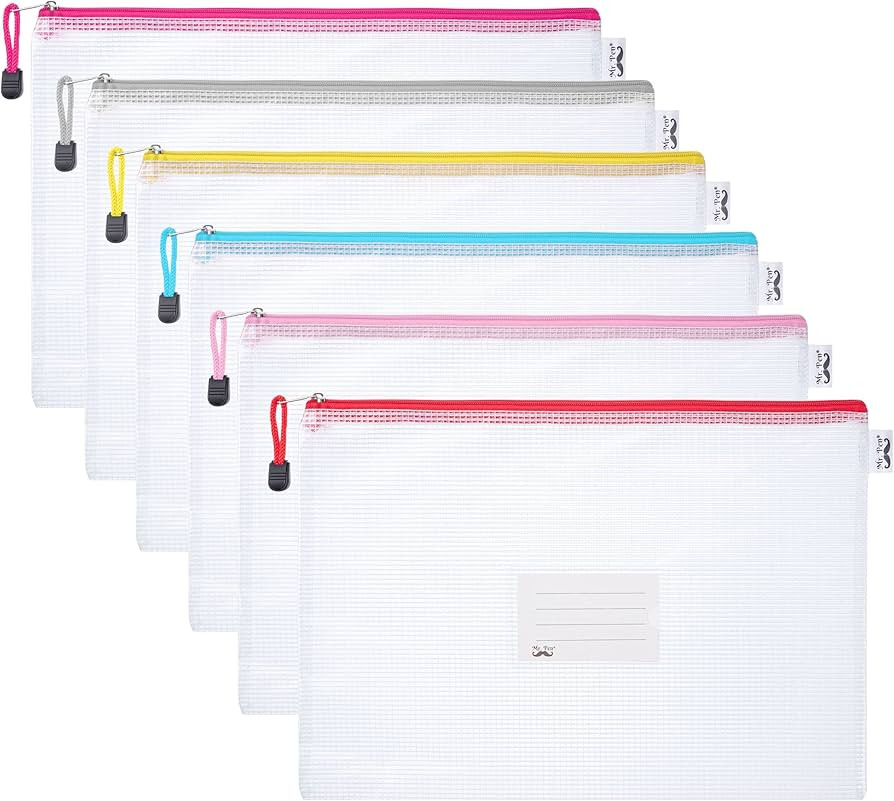 Mr. Pen- Mesh Zipper Pouch, A4, 6 Pack, Zipper Pouch with Label Pocket, Plastic Mesh Zipper Pouch... | Amazon (US)
