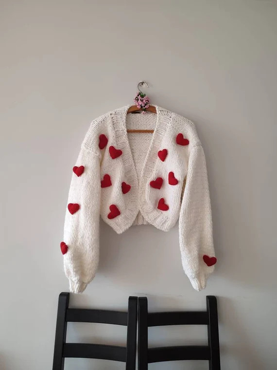 3d Valentine's Red Heart Sweater Chunky Bolero Cardigan | Etsy | Etsy (US)