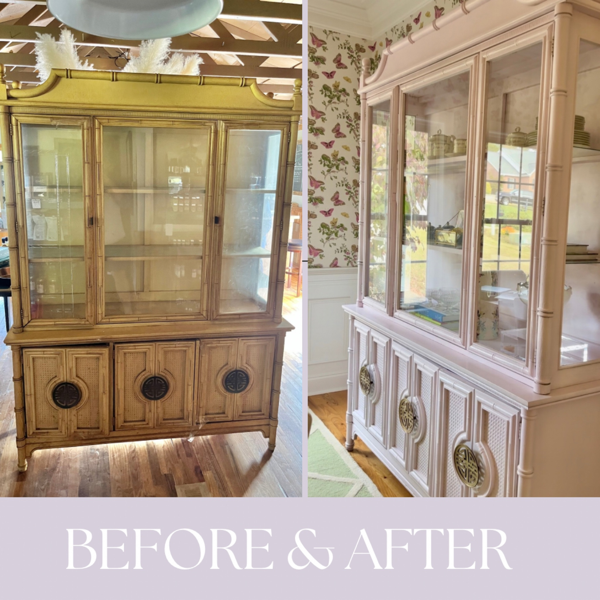 Before & After: This vintage China cabinet got a stunning makeover! From a dated wood finish to a fresh, light purple paint, this piece now brings elegance and charm to the space. Perfectly styled with beautiful wallpaper as a backdrop, it’s a blend of classic design with a modern twist!

#LTKHome