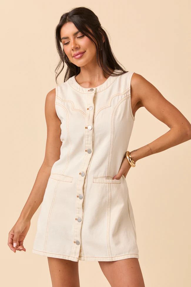 Breanna Ecru Western Denim Mini Dress | Pink Lily