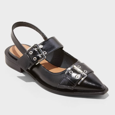 Women's Peyton Double Buckle Slingback Flats with Memory Foam Insole - Wild Fable™ Black 8 | Target