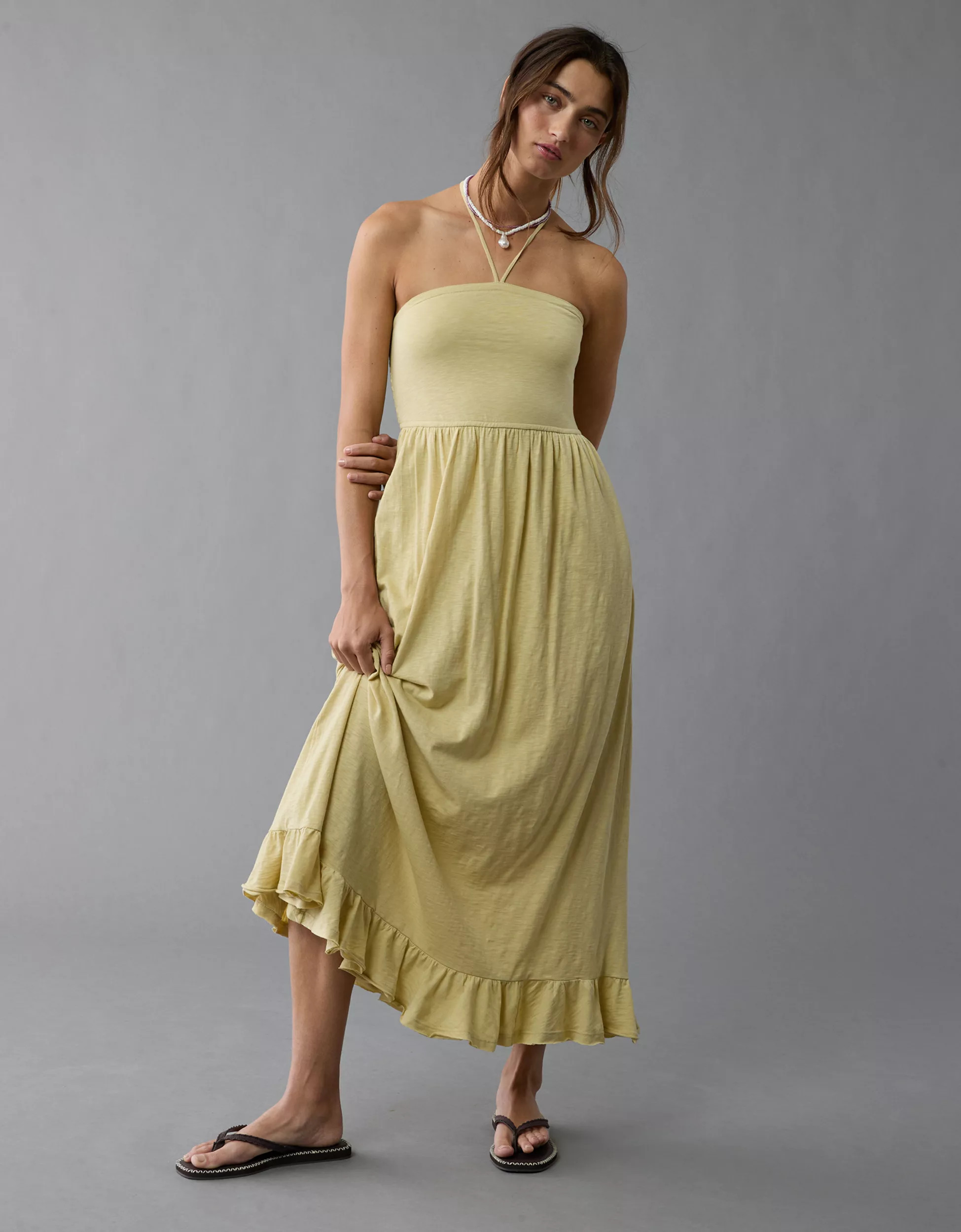 AE Sunchaser Knit Convertible Strap Midi Dress | American Eagle Outfitters (US & CA)