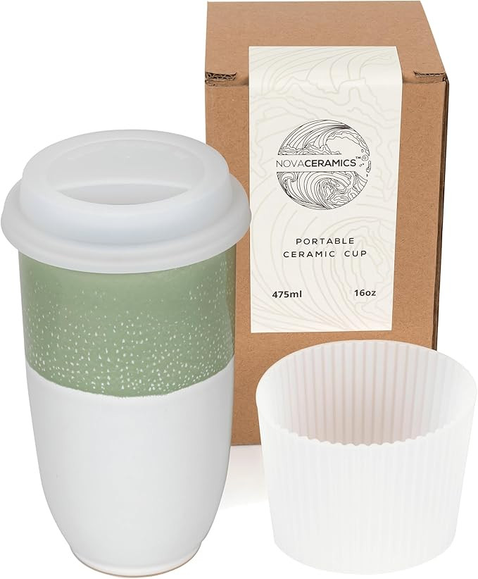 Travel Mug - Tea Tumbler– Microwave & Dishwasher Safe Coffee Mug Green & White Tumbler - Gifts ... | Amazon (US)