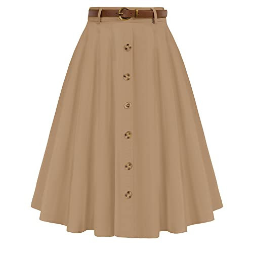 Khaki A-Line Skirt for Women Vintage High Waisted Midi Skirt with Pocket Khaki SkirtsM | Amazon (US)