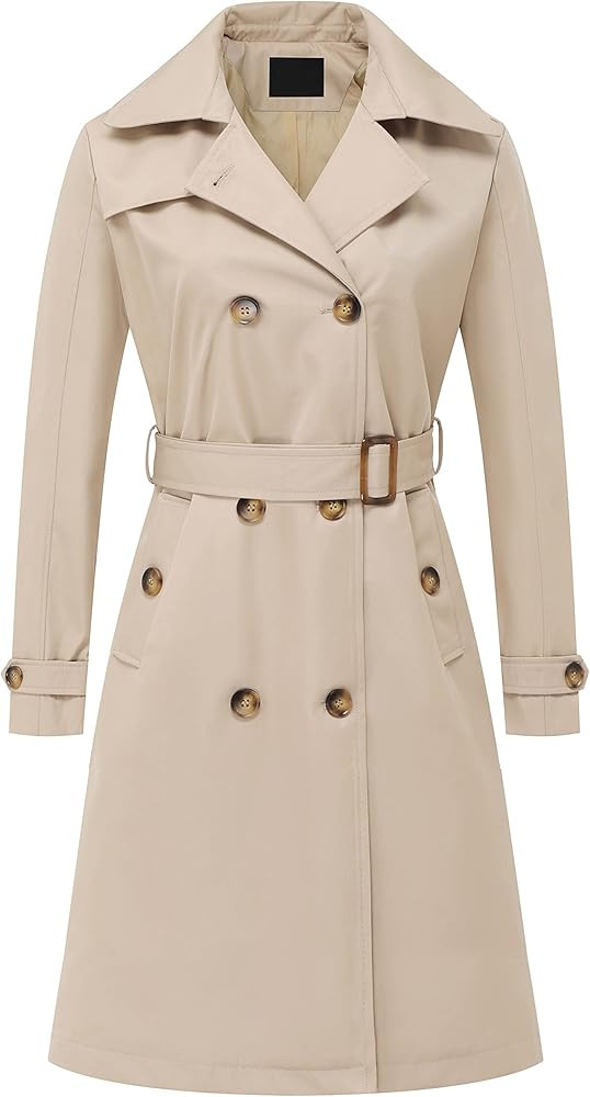 Chrisuno Women's Double Breasted Long Trench Coats Mid-Length Belted Overcoat Dress Jacket with D... | Amazon (US)