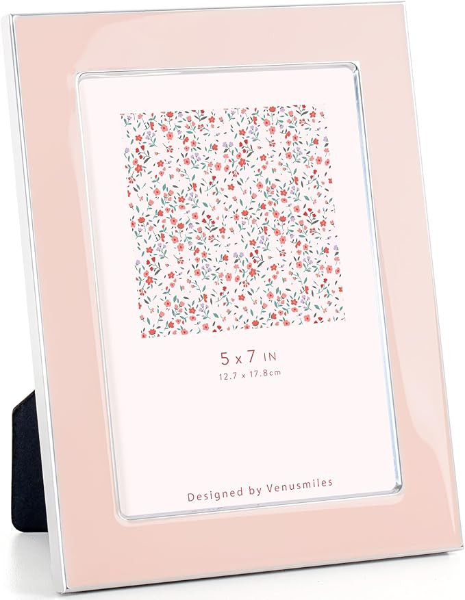 5x7 Enamel Picture Frame, Silver Metal Edge with Easel, Real Glass Photo Frame for Wall and Table... | Amazon (US)