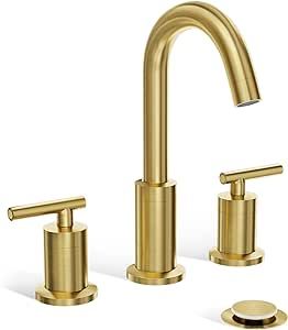 Phiestina Brushed Gold Bathroom Sink Faucet, Widespread 8 Inch 3 Hole Rotatable 360 Degree Modern... | Amazon (US)
