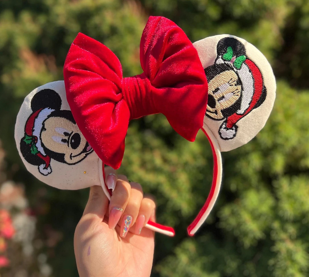 Christmas Embroidered Mouse Ears. - Etsy | Etsy (US)