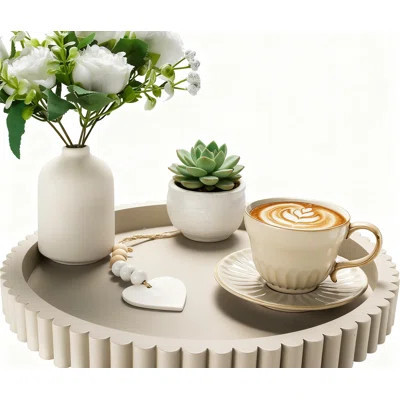 Handmade Wooden Decorative Tray For Coffee Table, Fluted Circle Design, Versatile Round Tray For Kitchen, Living Room, And Home Decor | Wayfair North America