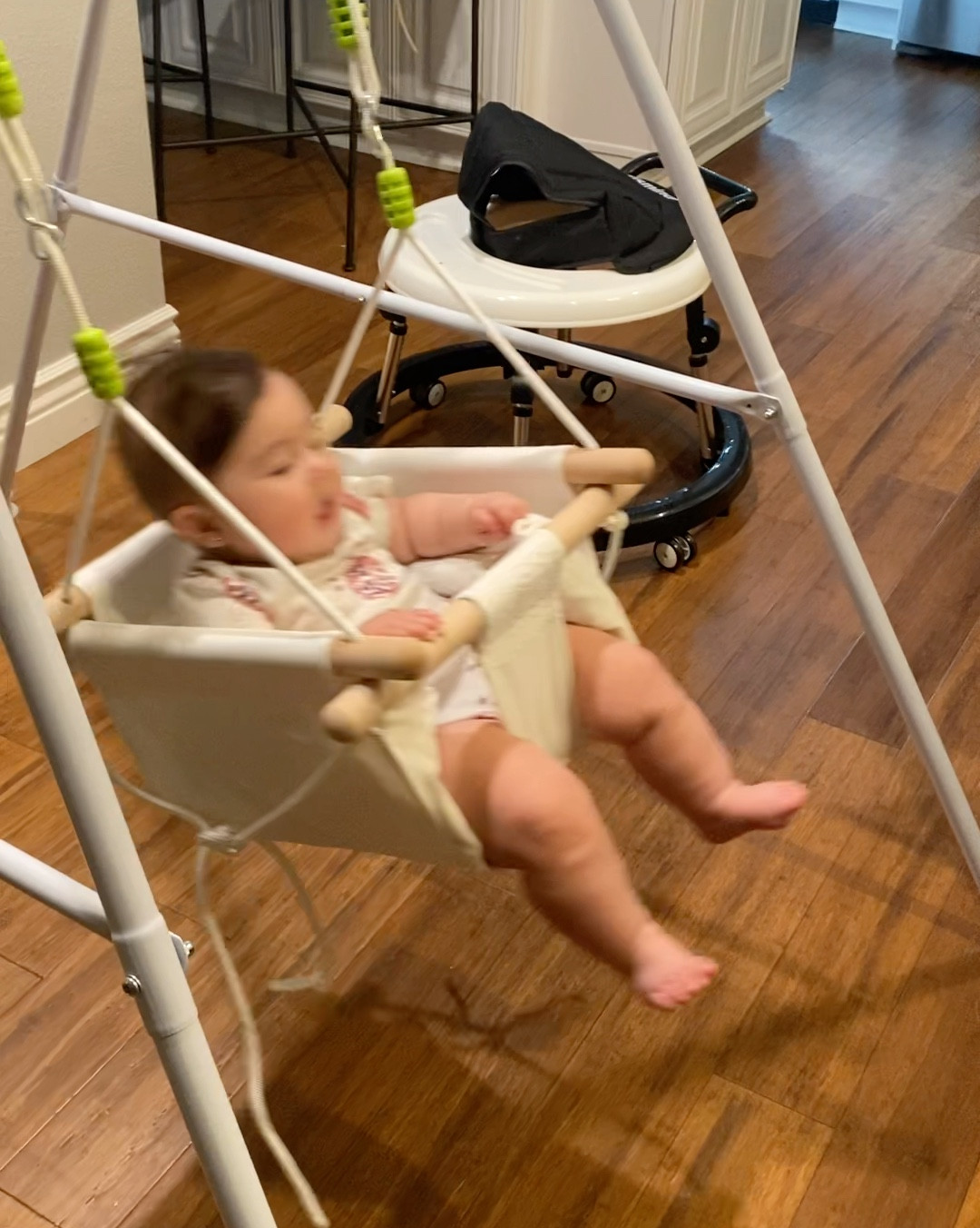Mila is in love with her new swing!!!! 💕😍 Bought the frame with a different chair, was easy to build & it looks great! Perfect for indoors or outdoors! 
