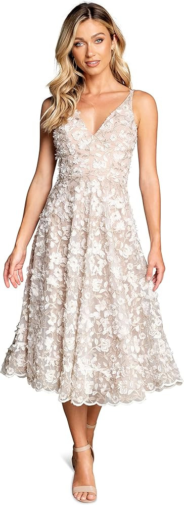 Dress the Population Women's Elisa Sleeveless Plunge Neckline Fit and Flare Midi Dress | Amazon (US)