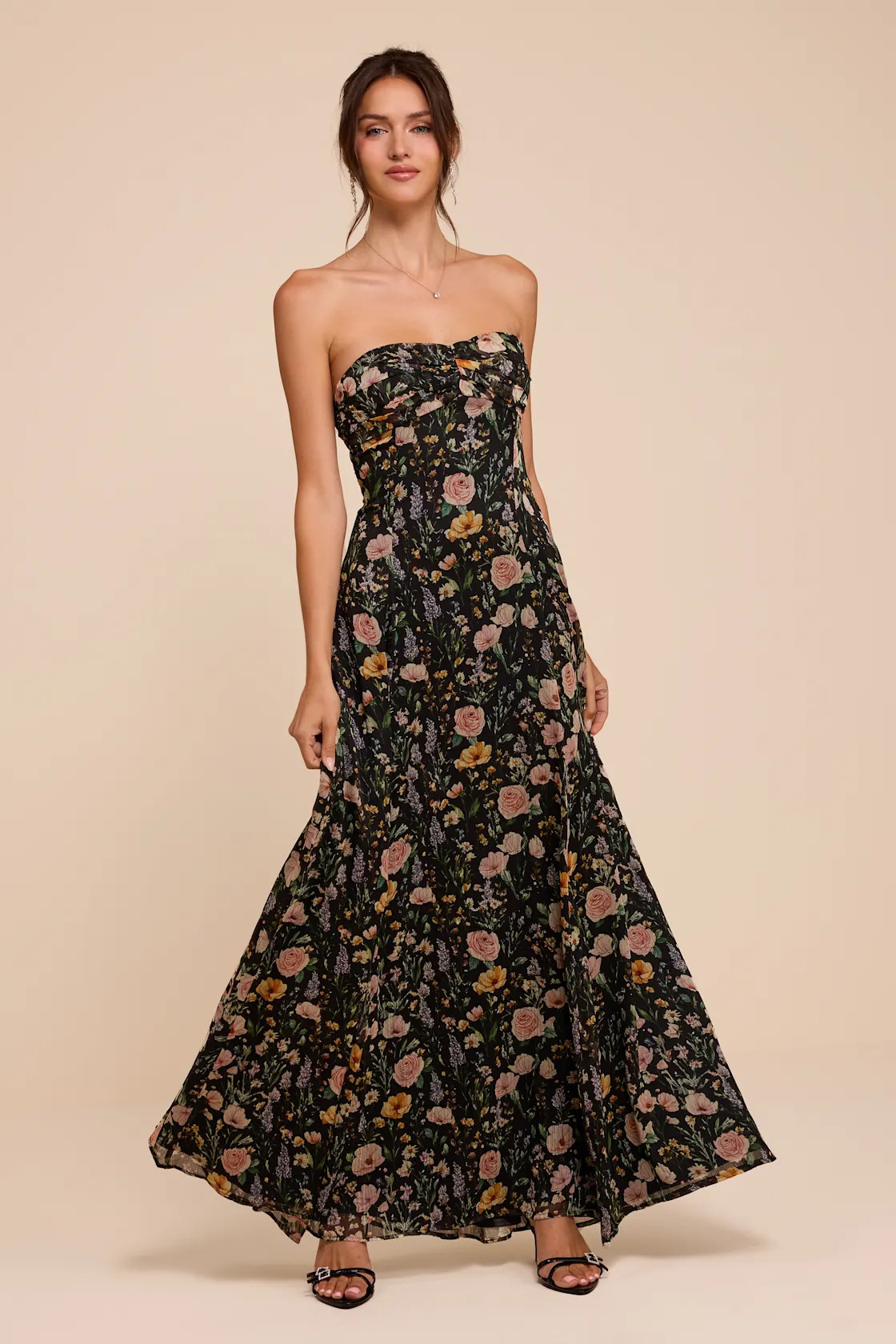 Kamalia Black Multi Floral Strapless Maxi Dress | Lulus