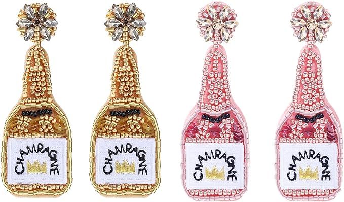 Dvacaman 2 Pairs Beaded Fun Champange Bottle Earrings Sets for Women Girls Handmade Bead Champagn... | Amazon (US)