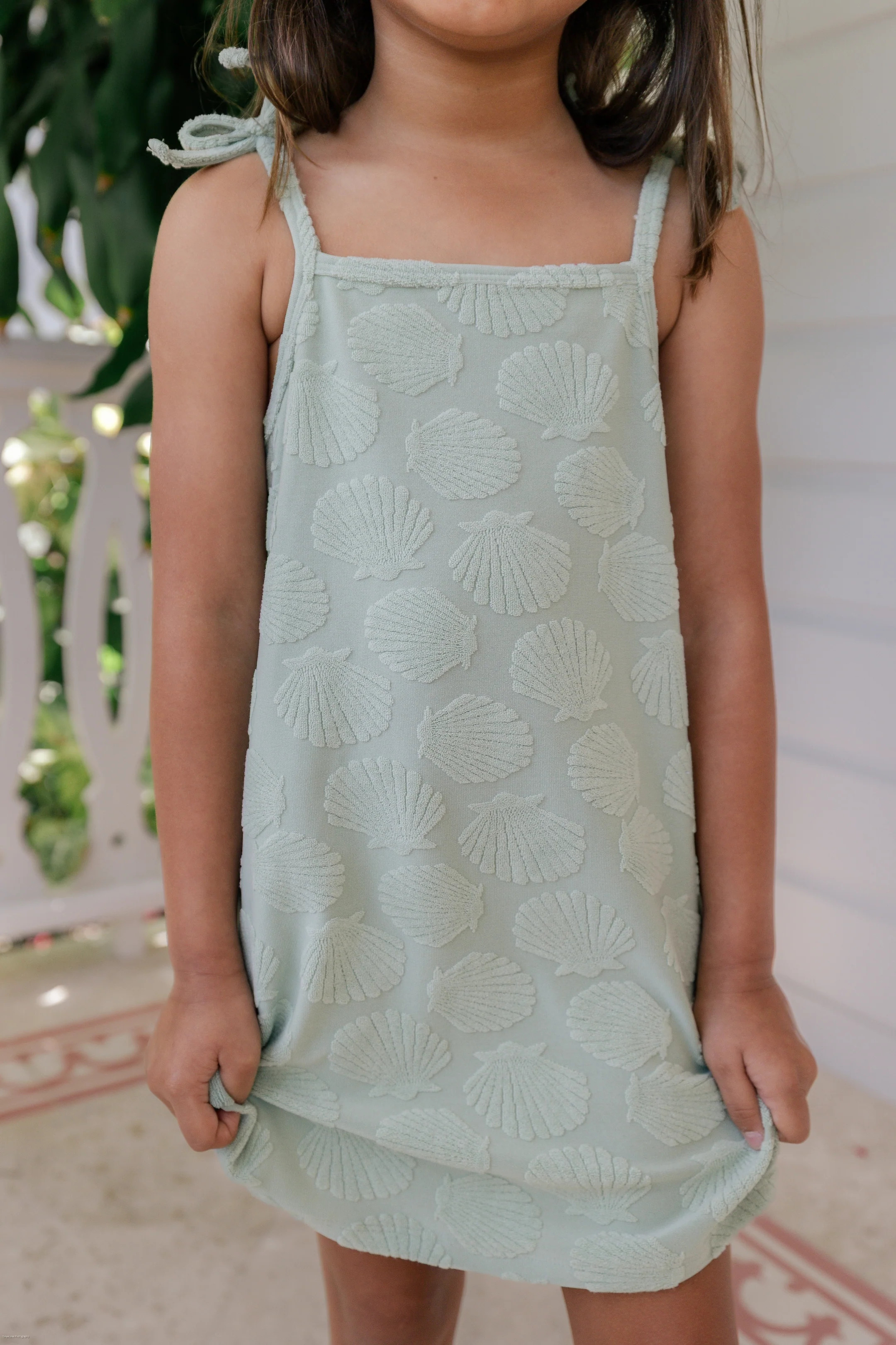 Green Seashell Terry Tank Dress | Girls Beach Vacation Dress | In My Jammers | In My Jammers
