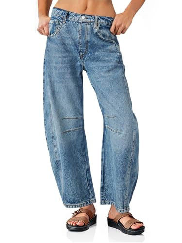 PLNOTME Women's Baggy Boyfriend Jeans Vintage Wide Leg Mid Rise Barrel Denim Ankle Pants | Amazon (US)