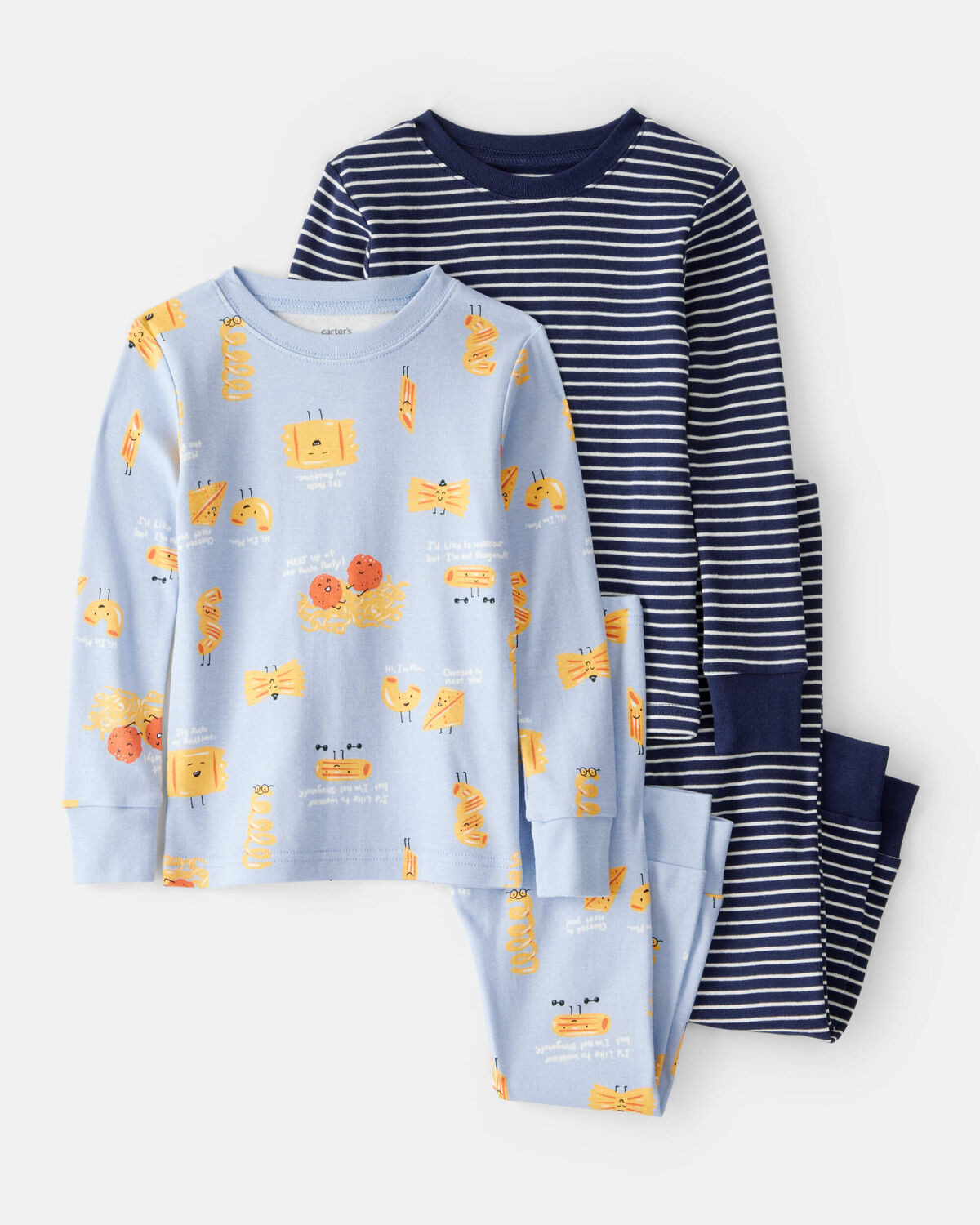 Toddler Pasta Print 100% Cotton Long-Sleeve Snug Fit 4-Piece Pajamas - Blue | Carter's Inc