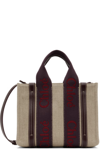 Beige & Burgundy Small Woody Tote | SSENSE