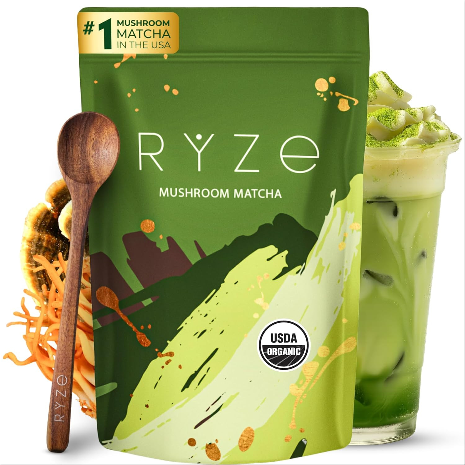 RYZE SUPERFOODS Mushroom Matcha, USDA Organic with 6 Adaptogenic Mushrooms and Ceremonial-Grade M... | Amazon (US)