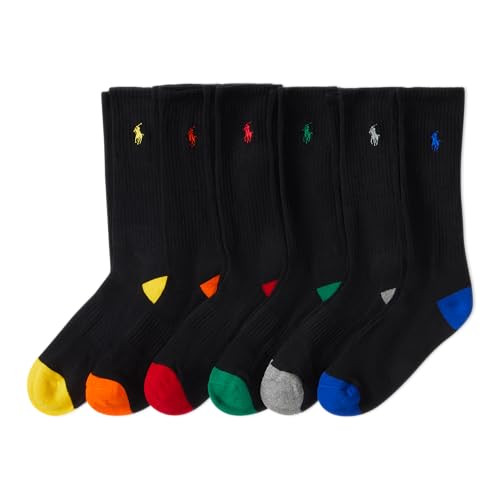 Polo Ralph Lauren Men's Performance Cotton Crew Socks, Black, 6-12.5, 6 Pack | Amazon (US)
