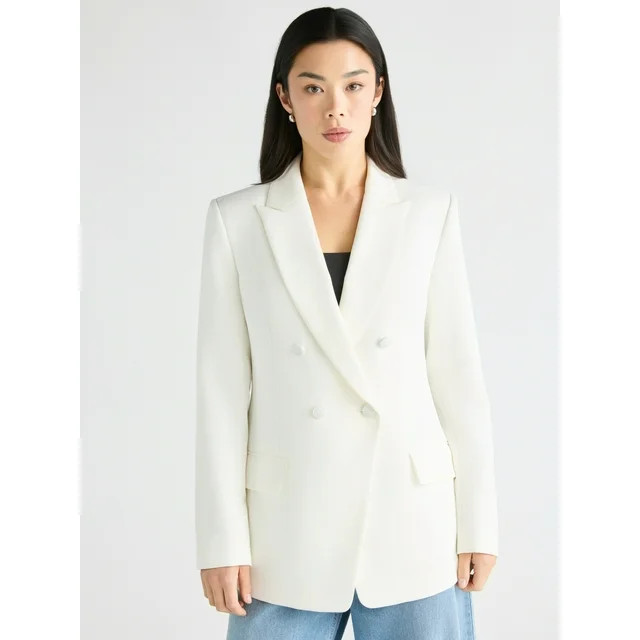 Scoop Women's Slim Fit Double Breasted Blazer, Sizes XS-XXL | Walmart (US)
