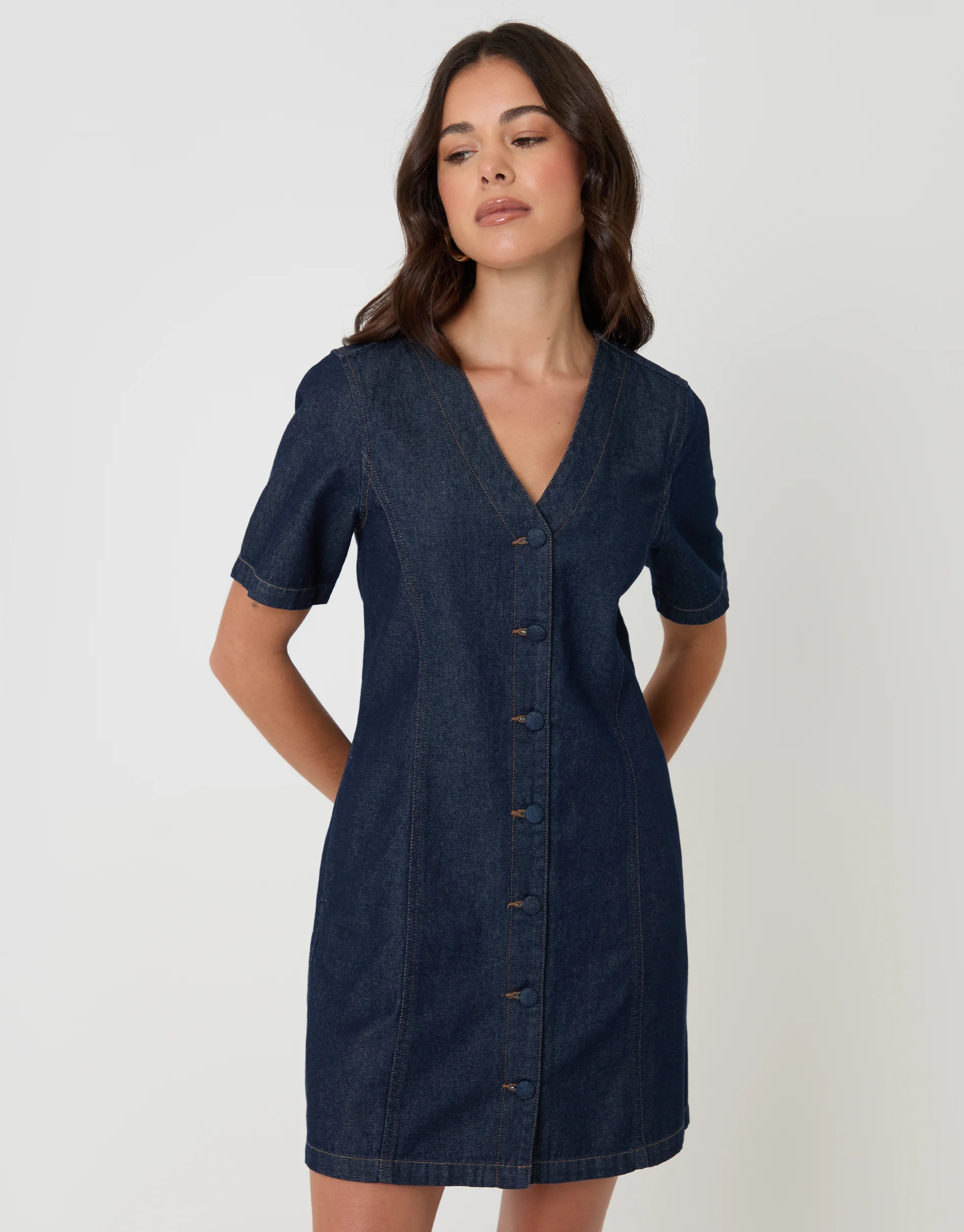 Indigo Denim Button Up Mini Dress | Threadbare