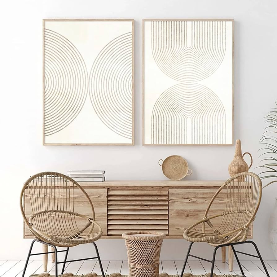 Neutral Canvas Wall Art Boho Mid Century Modern Prints Boho Beige Line Art Canvas Boho Art Wall Deco | Amazon (US)