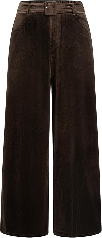 Vinova Womens Velvet Wide Leg Pants High Waist Belted Trousers | Amazon (US)
