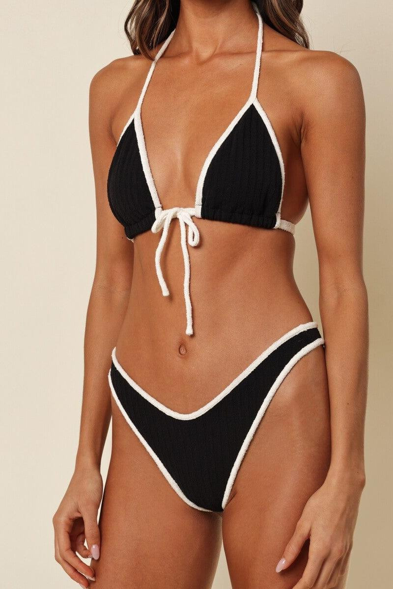 Black (Cream Binded) Terry Rib Emma Bikini Top | Montce