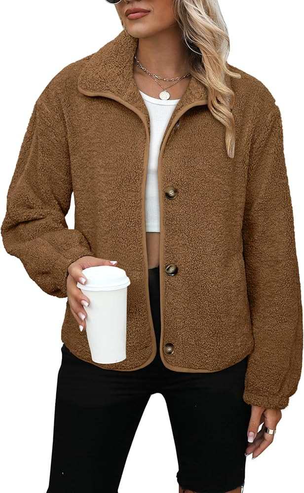Glamaker Womens Sherpa Fleece Fuzzy Jackets Casual Warm Winter Button Down Long Sleeve Fluffy Coa... | Amazon (US)