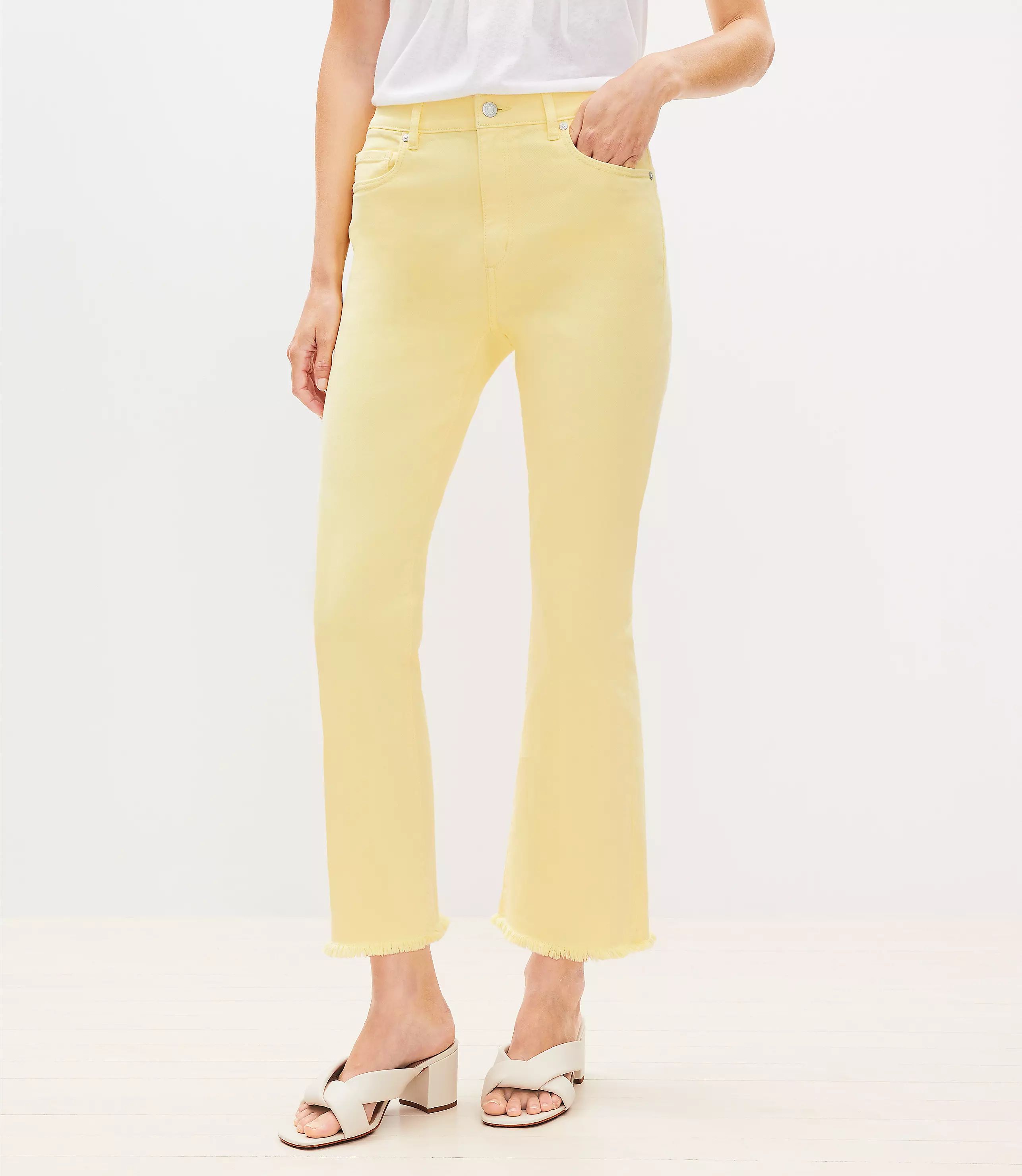 Frayed High Rise Kick Crop Jeans in Lemon Squeeze | LOFT